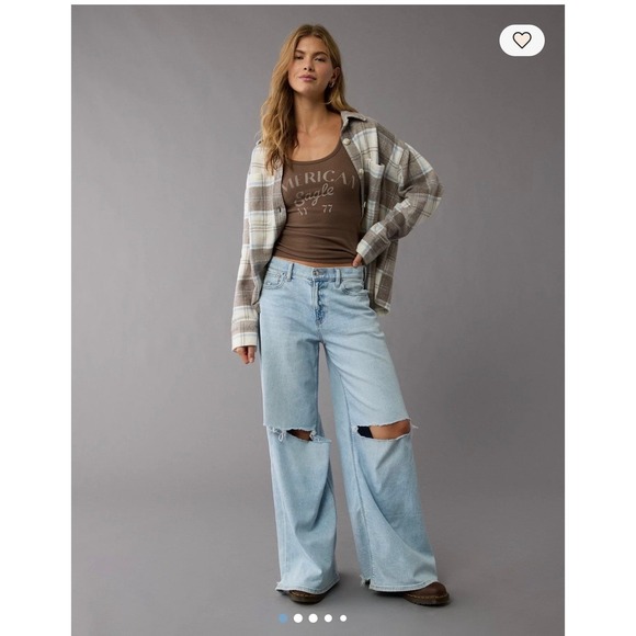 American Eagle Sherpa Plaid Flannel‎ Oversized Shirt Jacket L Shacket Gorpcore - Picture 2 of 12